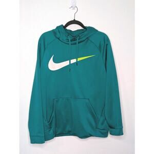 Nike Sweater Men Medium Teal Green Blue Large Check Logo Kangaroo Pocket Dri Fit